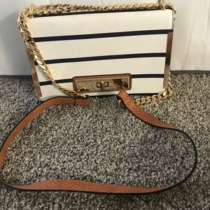 White and Navy blue stripes purse.